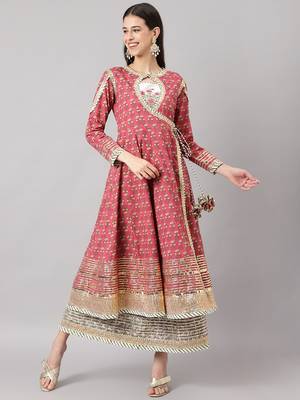 Pink printed cotton ethnic-kurtis 1