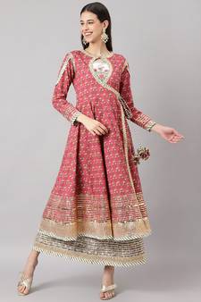 Pink printed cotton ethnic-kurtis