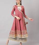 Pink printed cotton ethnic-kurtis
