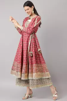 Pink printed cotton ethnic-kurtis