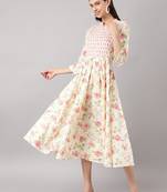 Cream printed cotton ethnic-kurtis