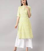 Mustard printed cotton ethnic-kurtis