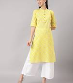 Yellow printed cotton ethnic-kurtis