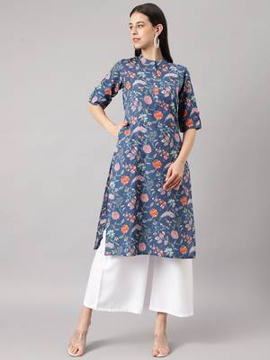 Blue printed cotton ethnic-kurtis 1