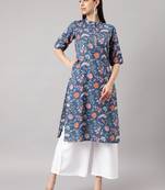 Blue printed cotton ethnic-kurtis