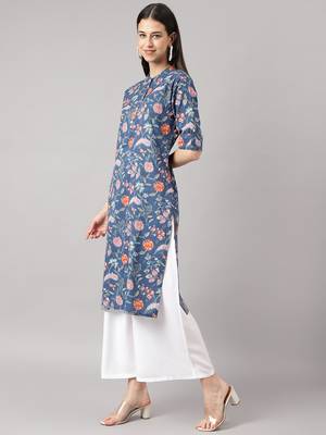 Blue printed cotton ethnic-kurtis 3