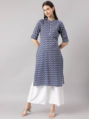 Navy-blue printed cotton ethnic-kurtis 1