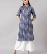 Navy-blue printed cotton ethnic-kurtis