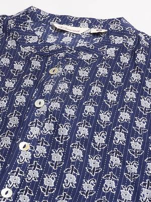 Navy-blue printed cotton ethnic-kurtis 2