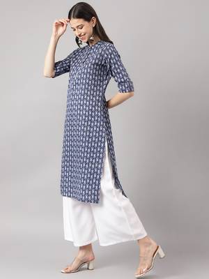 Navy-blue printed cotton ethnic-kurtis 3