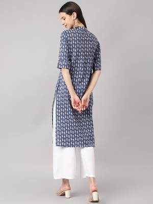 Navy-blue printed cotton ethnic-kurtis 4