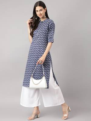 Navy-blue printed cotton ethnic-kurtis 5