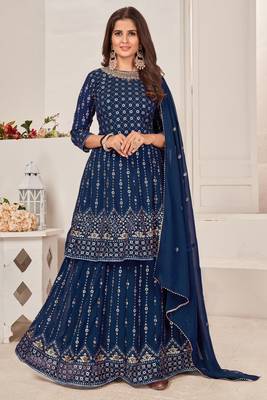 Blue Embroidered Georgette Salwar Up To 42" Size 1