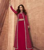 Pink Embroidered Chiffon Salwar Free size full stitched Up To 42" Size