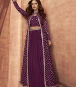 Purple Embroidered Chiffon Salwar Free size full stitched Up To 42" Size
