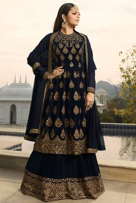 Blue Embroidered Georgette Salwar Up To 42" Size 1