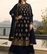 Blue Embroidered Georgette Salwar Up To 42" Size