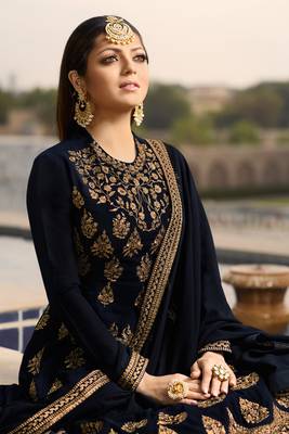 Blue Embroidered Georgette Salwar Up To 42" Size 2