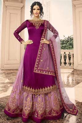 Wine Embroidered Georgette Salwar Up To 42" Size 1
