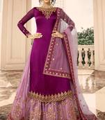 Wine Embroidered Georgette Salwar Up To 42" Size