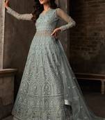 Blue Embroidered Net Salwar Free size full stitched Up To 42" Size