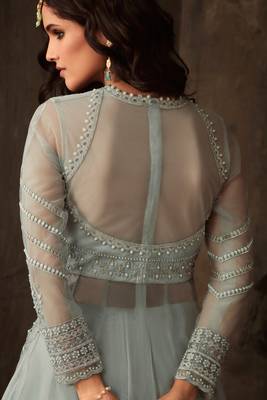 Blue Embroidered Net Salwar Free size full stitched Up To 42" Size 3