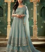 Ice Blue Net Sequin Embriodered Lehenga Suit