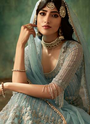 Ice Blue Net Sequin Embriodered Lehenga Suit 2