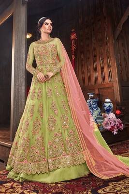 Green Embroidered Net Salwar Up To 42" Size 1