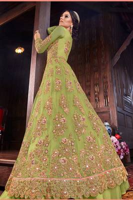 Green Embroidered Net Salwar Up To 42" Size 2