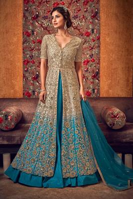 Beige Embroidered Salwar Kameez with Dupatta 1
