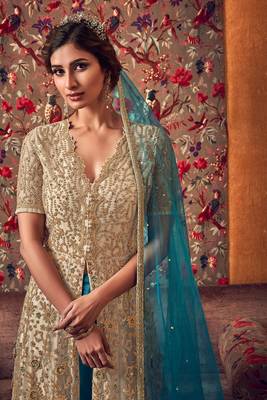 Beige Embroidered Salwar Kameez with Dupatta 2