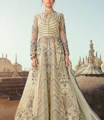 Cream Embroidered Net Salwar Free size full stitched Up To 42" Size