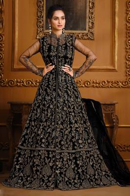 Black Embroidered Net Salwar Free size full stitched Up To 42" Size 1