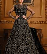 Black Embroidered Net Salwar Free size full stitched Up To 42" Size