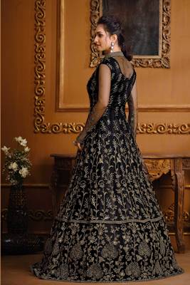 Black Embroidered Net Salwar Free size full stitched Up To 42" Size 2