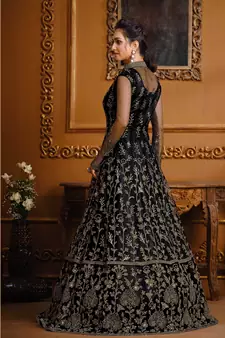 Black Embroidered Net Salwar Free size full stitched Up To 42" Size