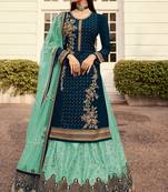 Blue Embroidered Georgette Salwar Free size full stitched Up To 42" Size