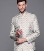 DEYANN Cotton Blend Printed Bandhgala Blazer For Men