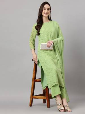 Green golden print georgette salwar 1