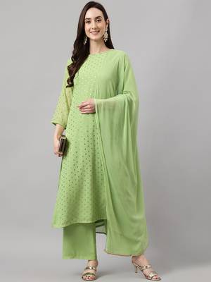 Green golden print georgette salwar 2