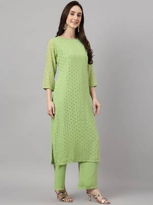 Green golden print georgette salwar 3