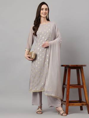 Grey golden print georgette salwar 1