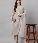 Grey golden print georgette salwar