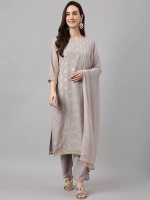 Grey golden print georgette salwar 2