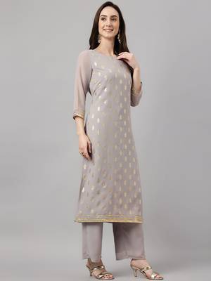 Grey golden print georgette salwar 3