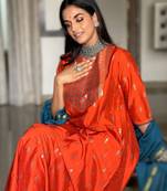 Orange printed silk ethnic-kurtis