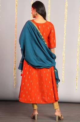Orange printed silk ethnic-kurtis 2