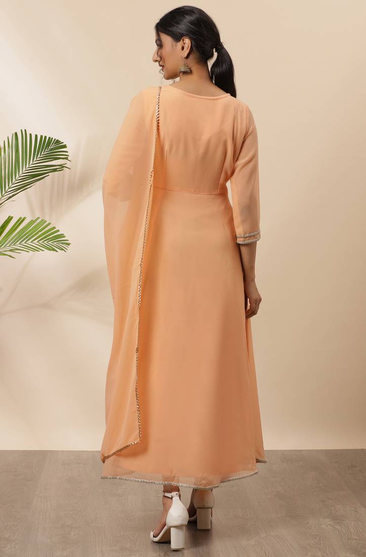 Peach plain georgette ethnic-kurtis