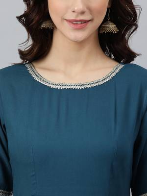 Teal plain rayon ethnic-kurtis 2